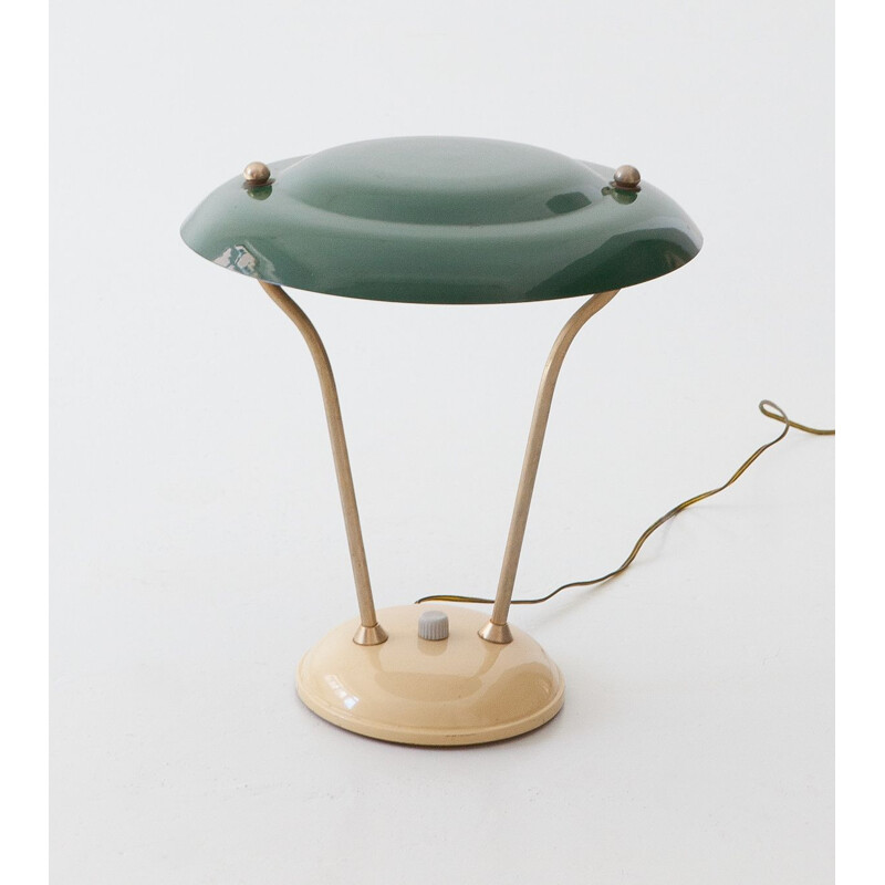 Vintage Green and Cream Table Lamp, Italian 1950s