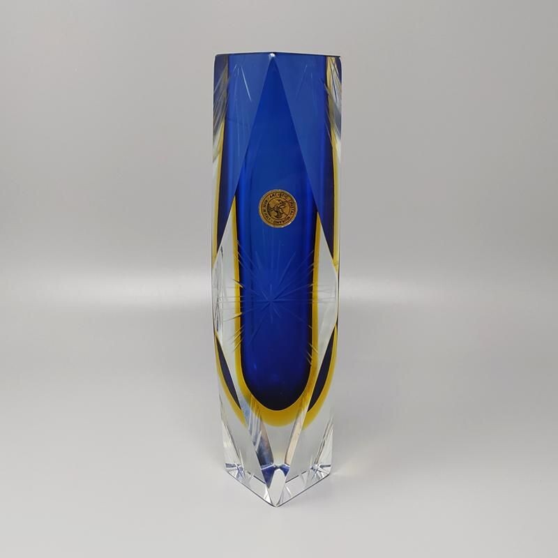 Grand vase vintage bleu par Flavio Poli pour Seguso 1960