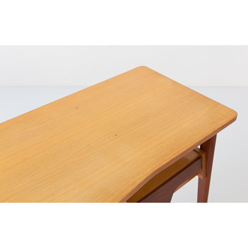 Vintage Desk Table in Mahogany and Oakwood with Glass Top, Italian 1950s