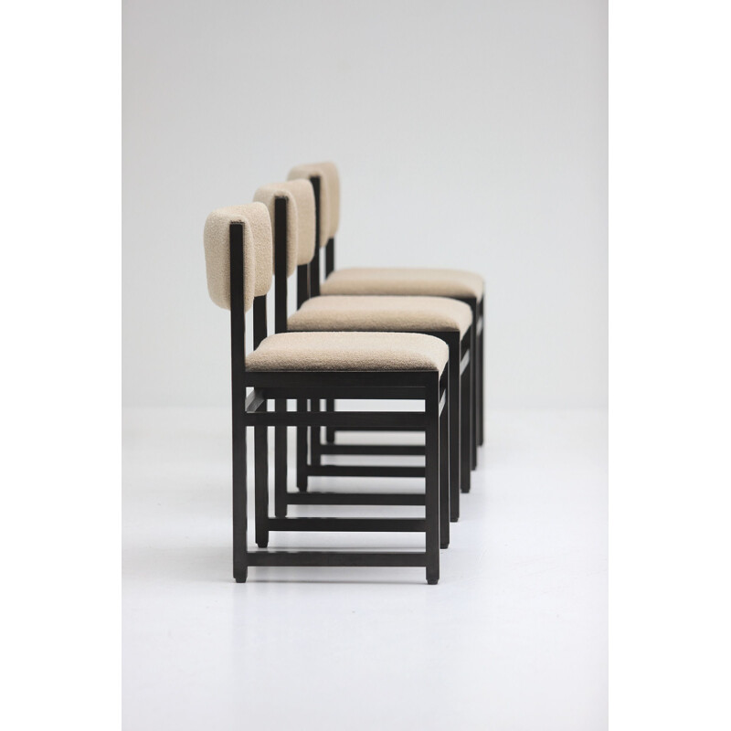 Lot de 6 chaises vintage en chêne teinté noir avec Bouclé 1970