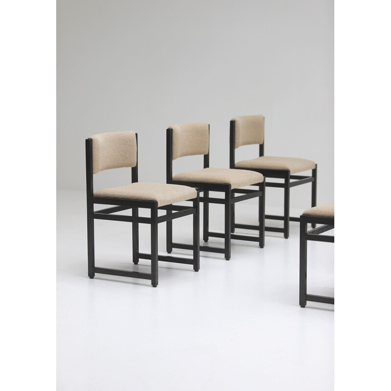 Lot de 6 chaises vintage en chêne teinté noir avec Bouclé 1970