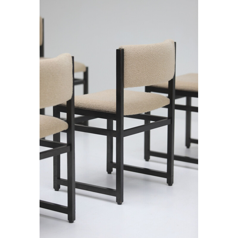 Set of 6 vintage black stained oak chairs with Bouclé 1970s