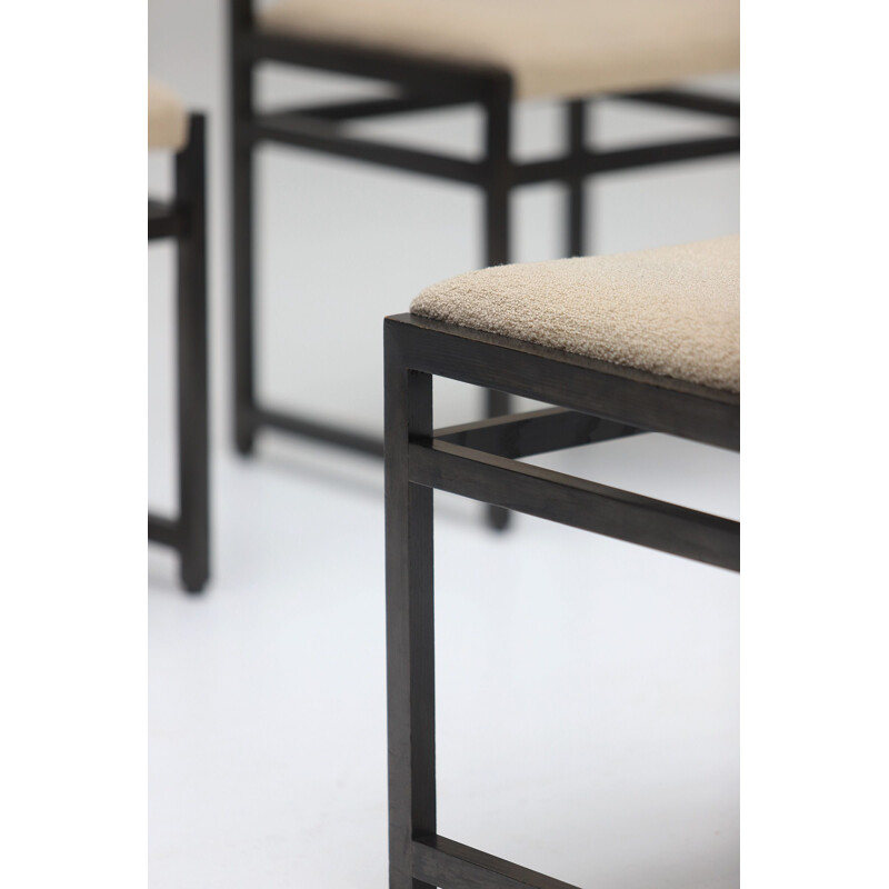 Set of 6 vintage black stained oak chairs with Bouclé 1970s