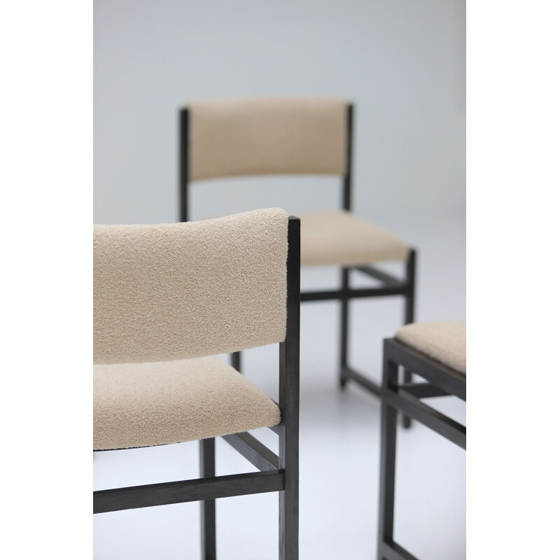 Set of 6 vintage black stained oak chairs with Bouclé 1970s