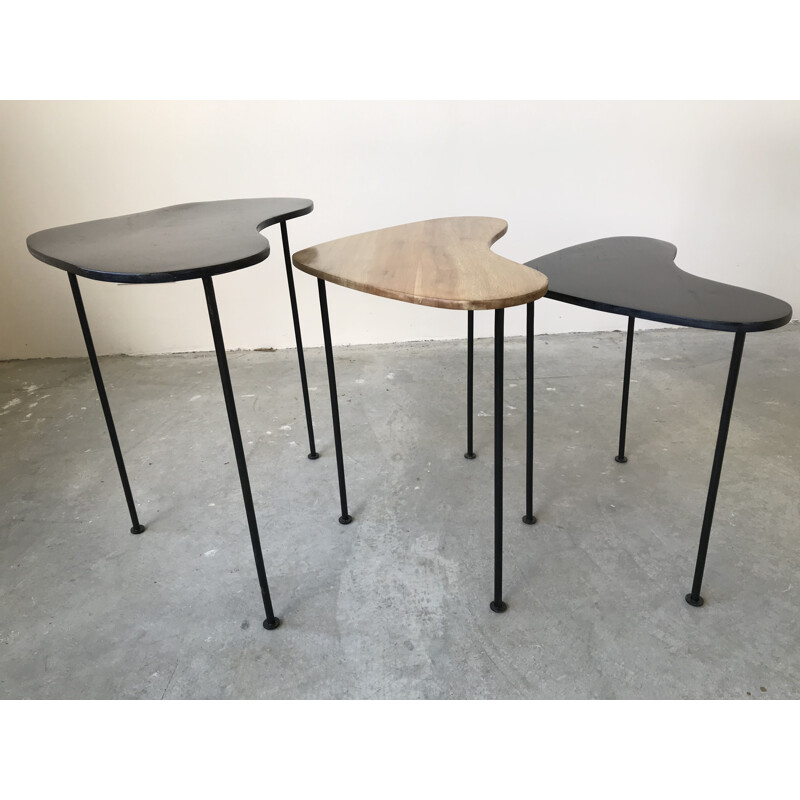 Set of 3 vintage Jacques Hitier nesting tables, French 1950s