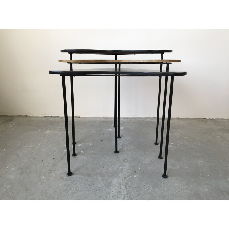 Set of 3 vintage Jacques Hitier nesting tables, French 1950s