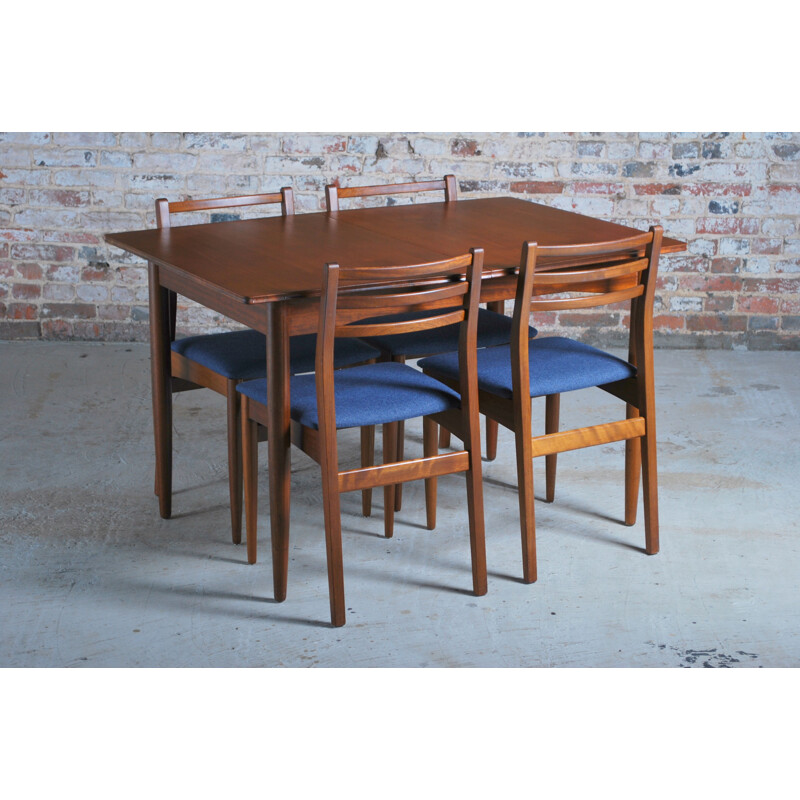 Vintage extending teak dining table and 6 chairs, British 1960s