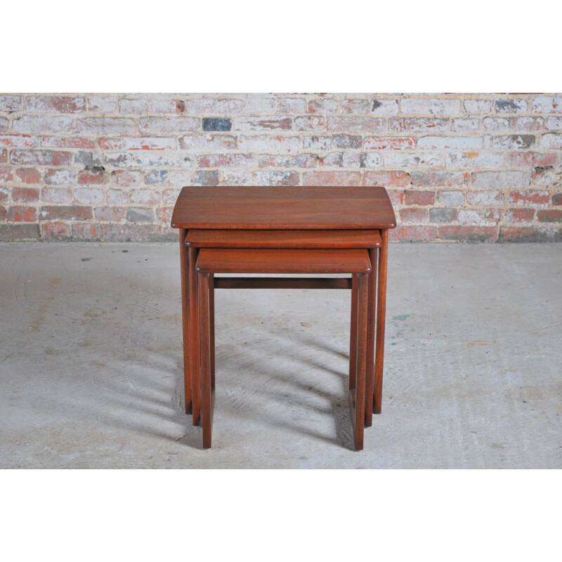 Vintage teak nest of 3 tables with solid, British 1960s