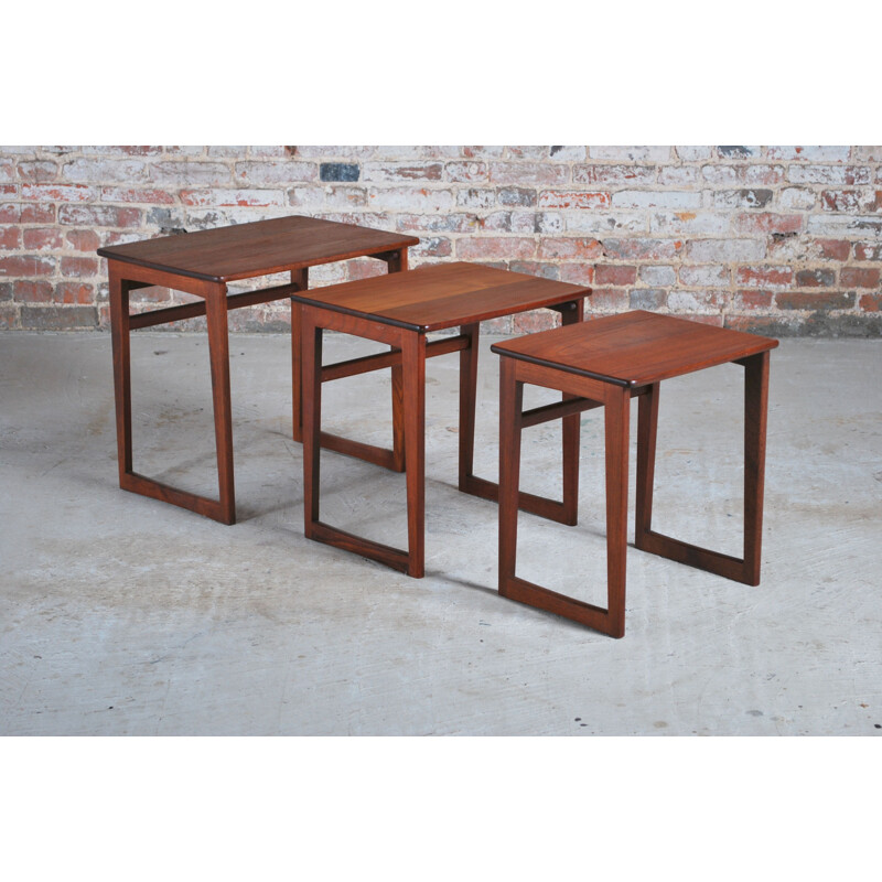 Vintage teak nest of 3 tables with solid, British 1960s