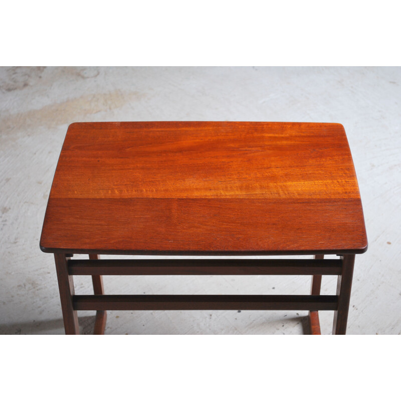 Vintage teak nest of 3 tables with solid, British 1960s