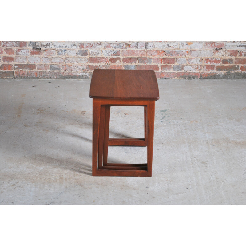 Vintage teak nest of 3 tables with solid, British 1960s