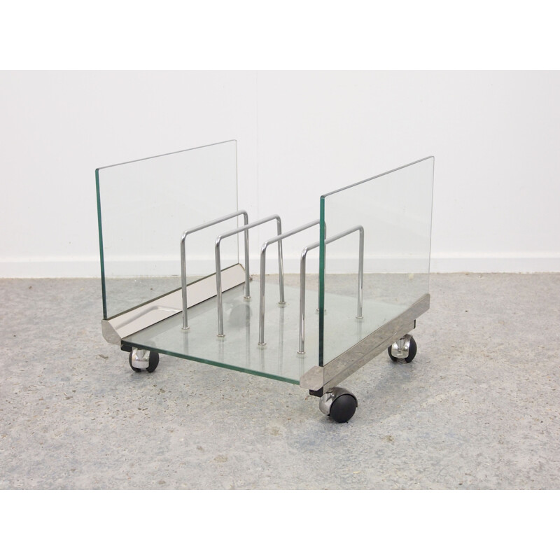 Vintage glass magazine holder by Galotti & Radice, Italian 1980s