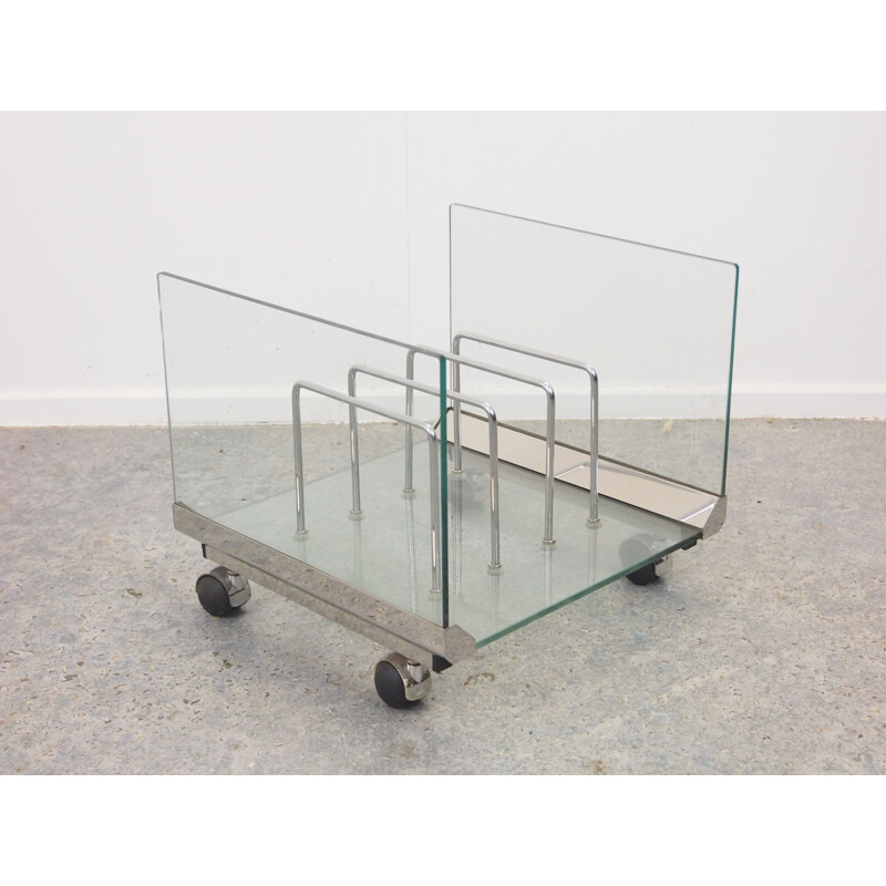 Vintage glass magazine holder by Galotti & Radice, Italian 1980s