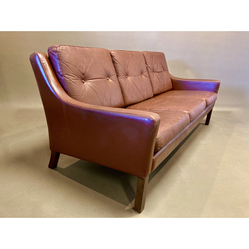 Vintage leather sofa 3 seater, Scandinavian 1950s