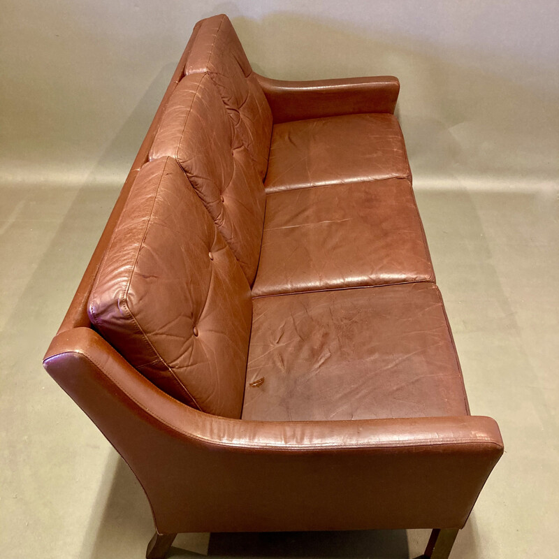 Canapé vintage en cuir 3 places, Scandinave 1950