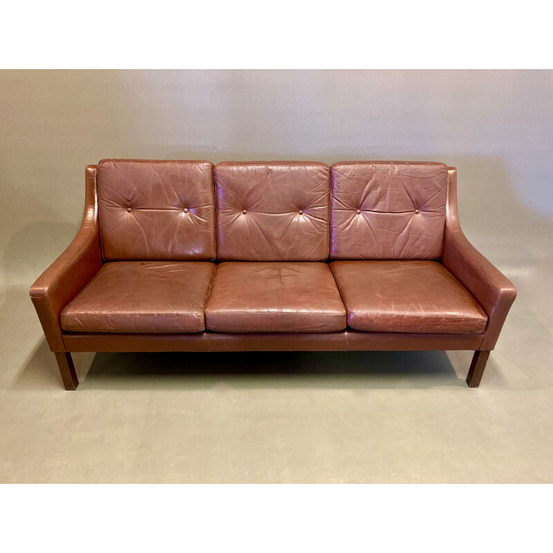 Vintage leather sofa 3 seater, Scandinavian 1950s