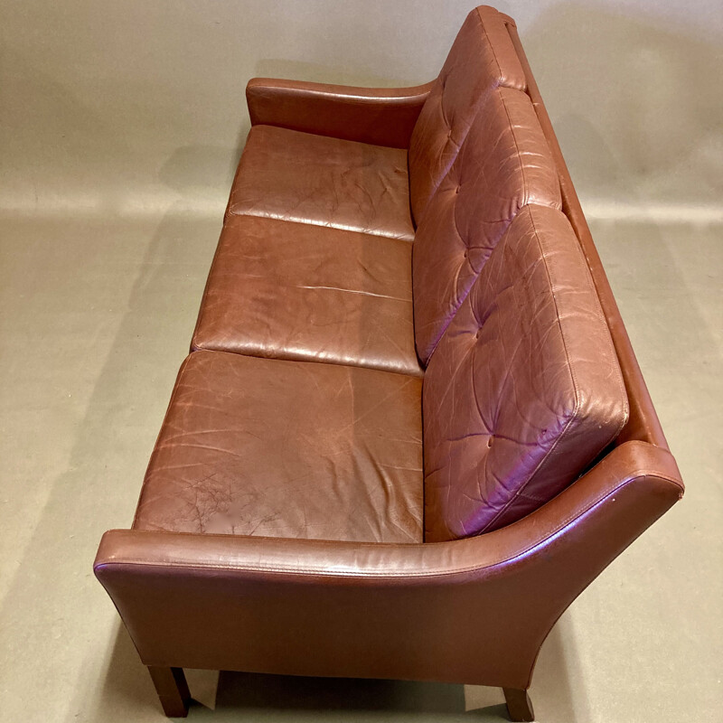 Canapé vintage en cuir 3 places, Scandinave 1950