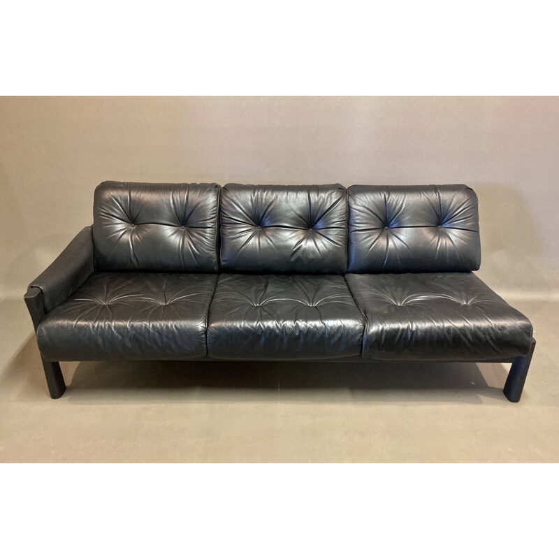 Vintage 5 seater modular sofa in black leather 1960s