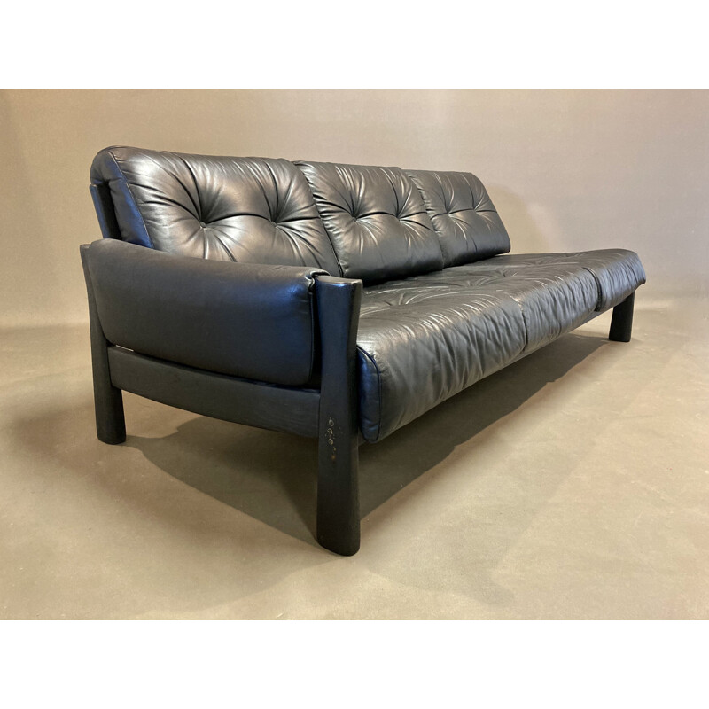 Vintage 5 seater modular sofa in black leather 1960s