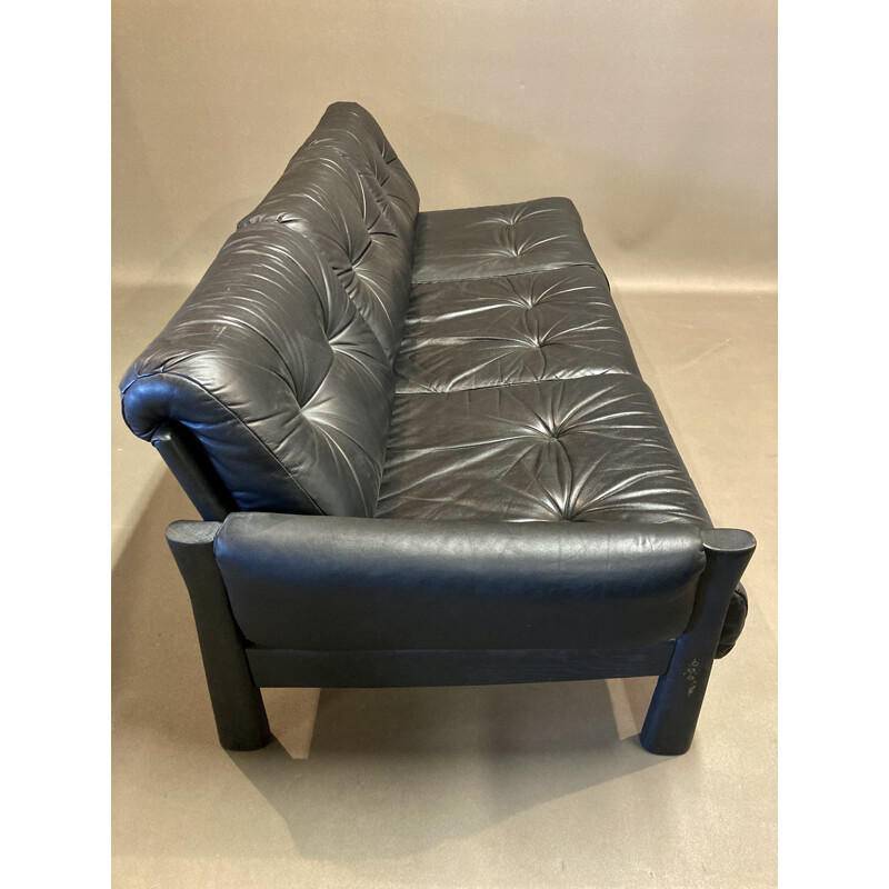 Vintage 5 seater modular sofa in black leather 1960s