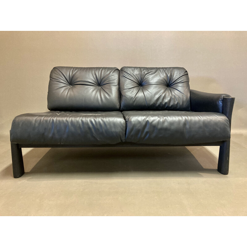 Vintage 5 seater modular sofa in black leather 1960s