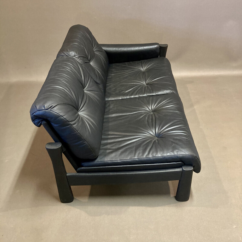 Vintage 5 seater modular sofa in black leather 1960s