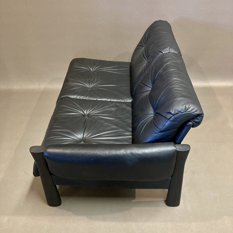 Vintage 5 seater modular sofa in black leather 1960s