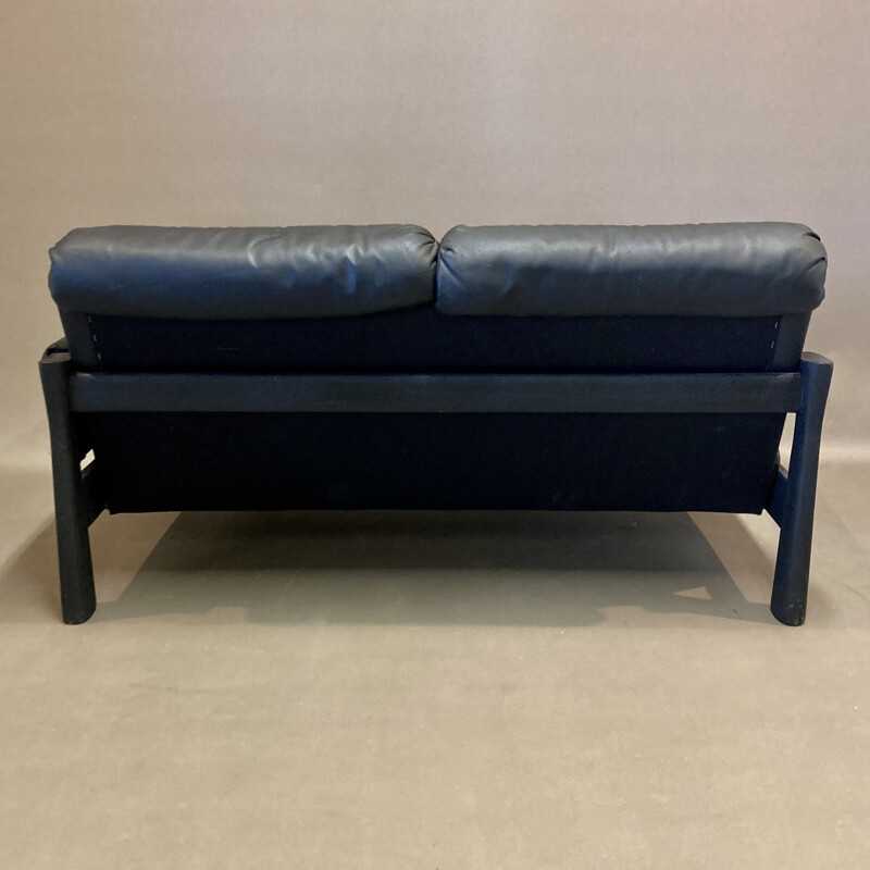 Vintage 5 seater modular sofa in black leather 1960s