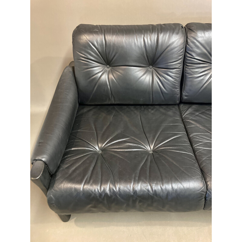 Vintage 5 seater modular sofa in black leather 1960s