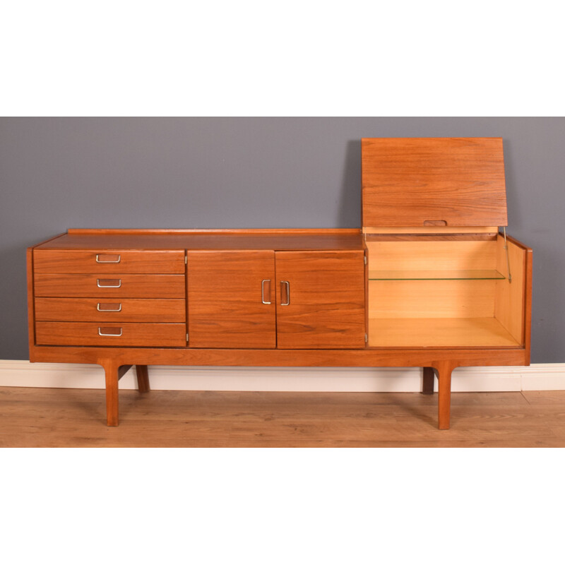 Vintage Teak Long Sideboard With Bar by Meredew furniture 1960s