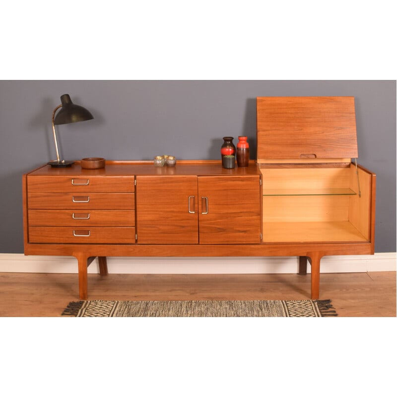 Vintage Teak Long Sideboard With Bar by Meredew furniture 1960s