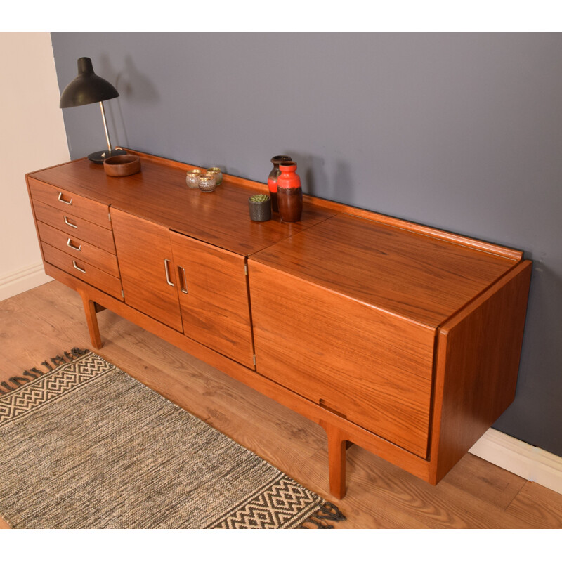 Vintage Teak Long Sideboard With Bar by Meredew furniture 1960s