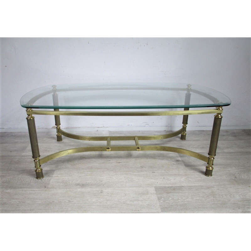 Vintage coffee table in gilded metal and cut glass, Italy 1970