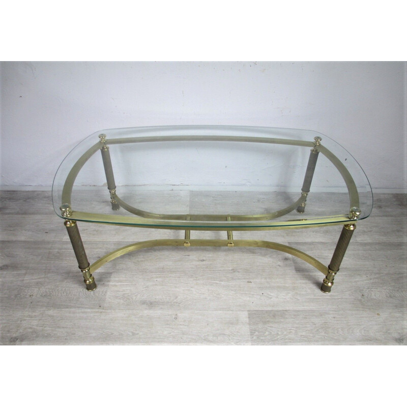 Vintage coffee table in gilded metal and cut glass, Italy 1970