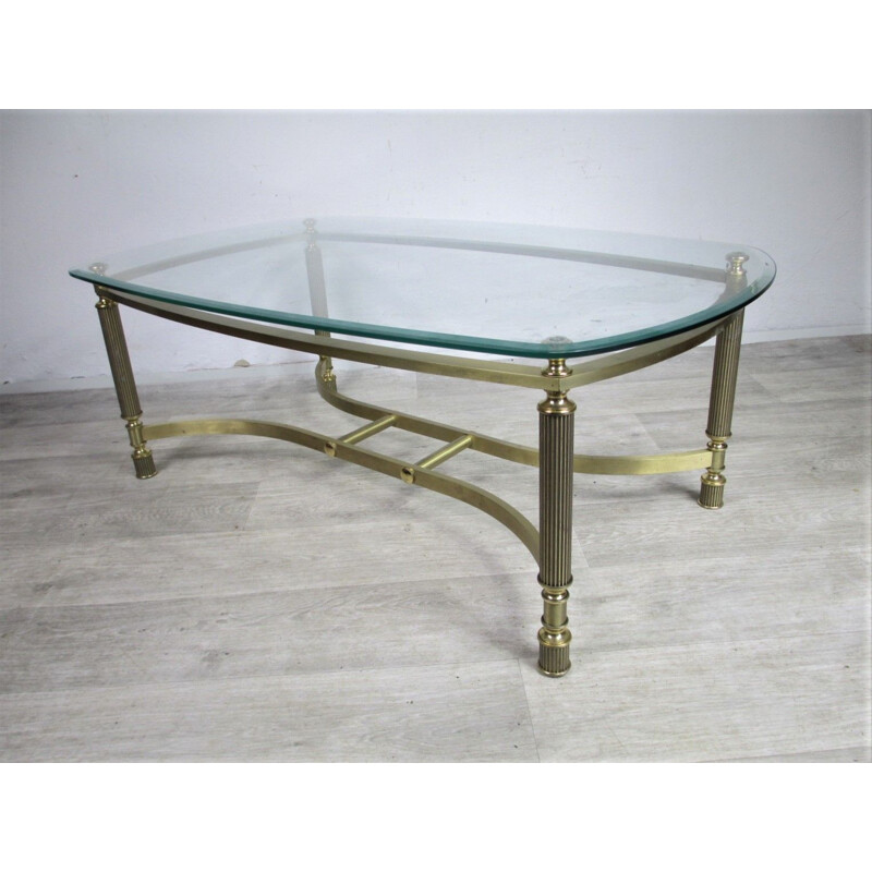 Mesa de centro vintage de metal dorado y cristal tallado, Italia 1970