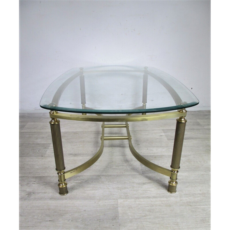 Vintage coffee table in gilded metal and cut glass, Italy 1970