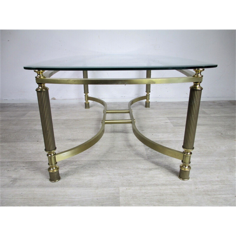 Mesa de centro vintage de metal dorado y cristal tallado, Italia 1970