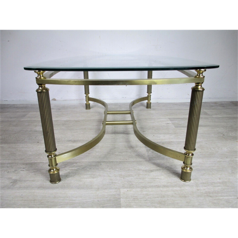 Table basse vintage en métal doré et de verre taillé, Italie 1970