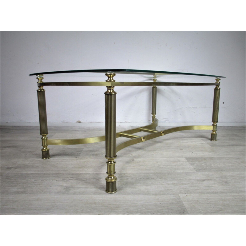 Mesa de centro vintage de metal dorado y cristal tallado, Italia 1970