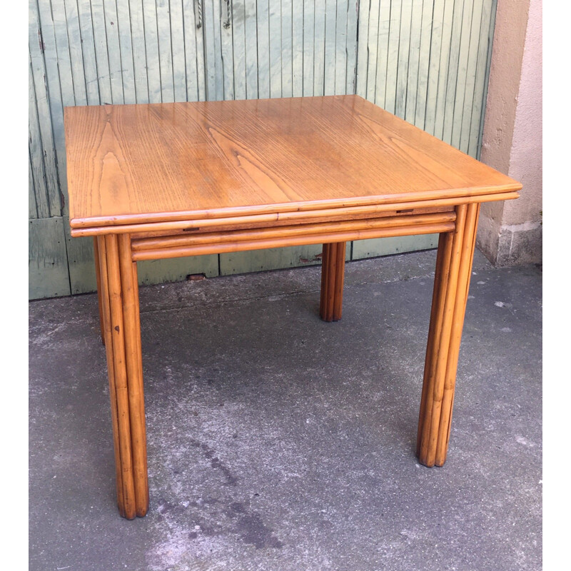 Vintage wood and bamboo dining table 1970s
