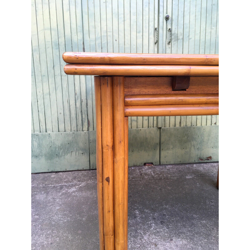 Vintage wood and bamboo dining table 1970s