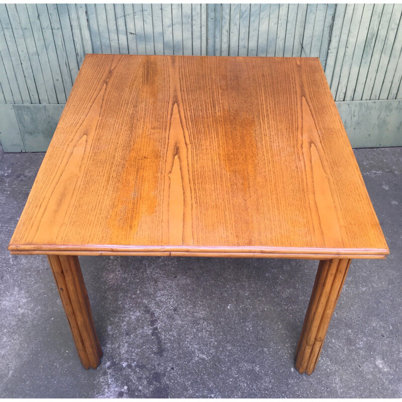 Vintage wood and bamboo dining table 1970s