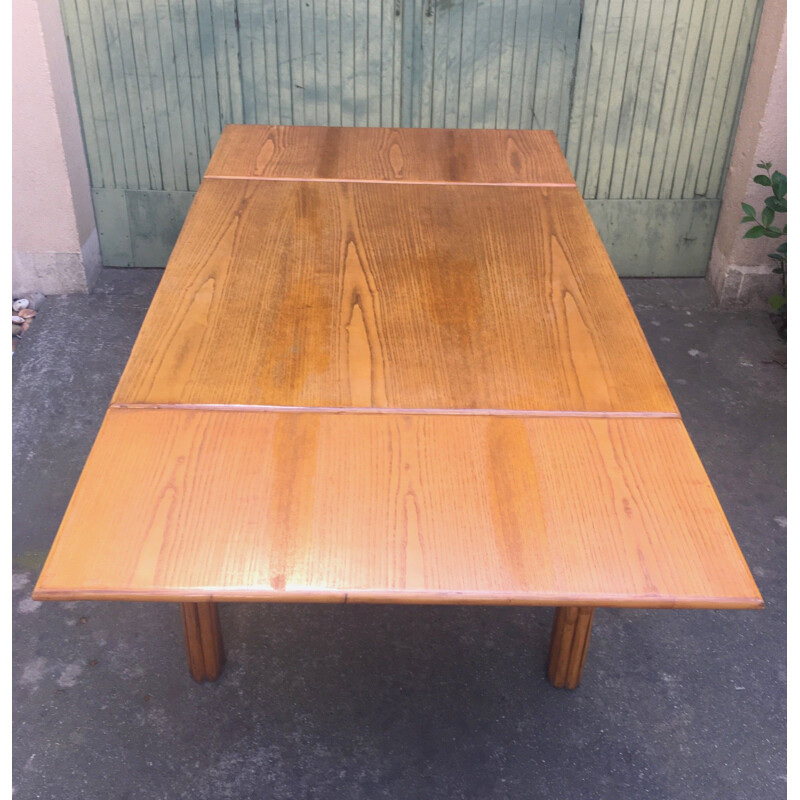 Table à repas vintage en bois et bambou 1970