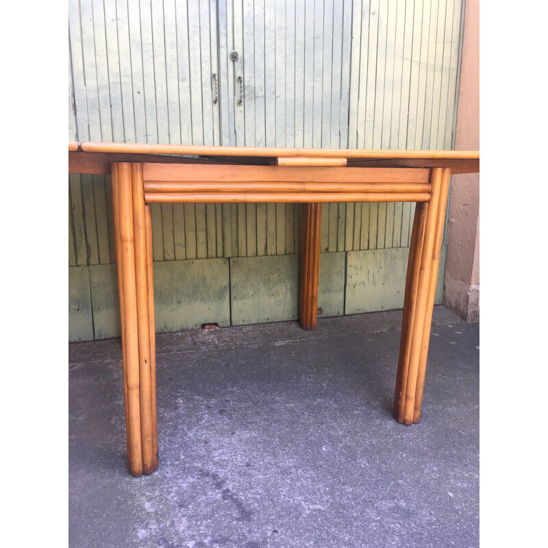 Vintage wood and bamboo dining table 1970s