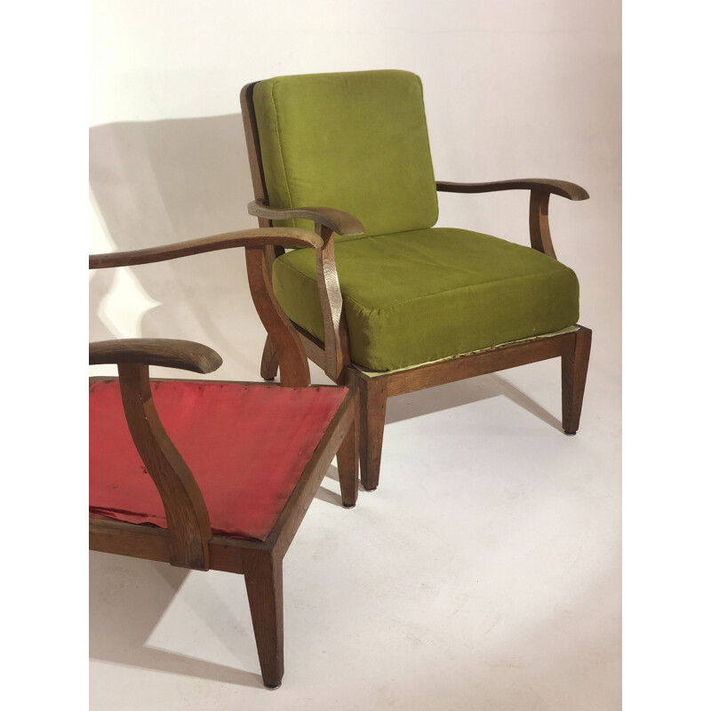 Paire de fauteuil vintage en chêne 1940