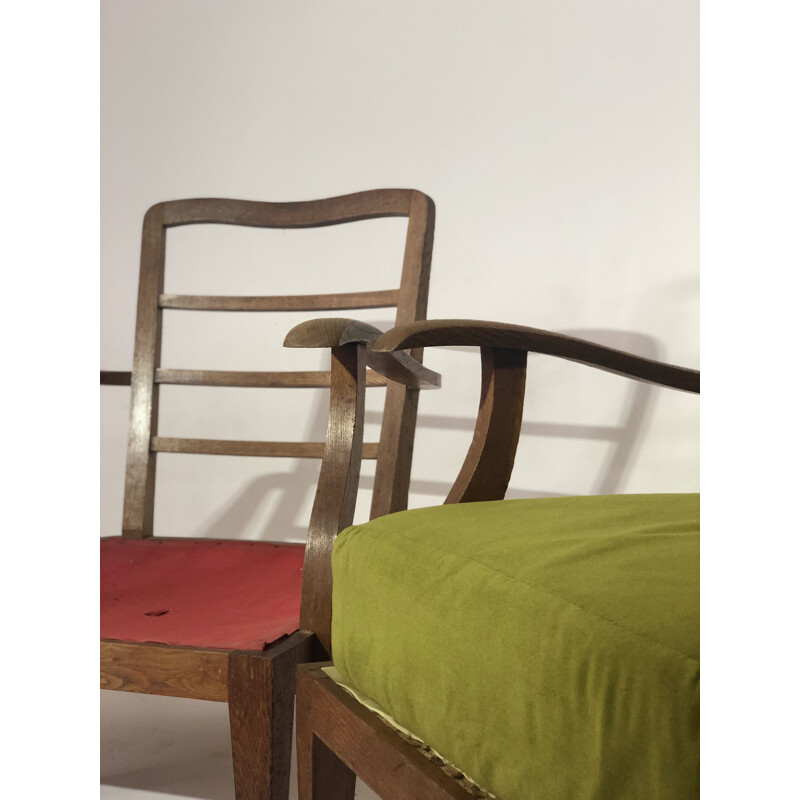 Pair of vintage oak armchairs 1940s