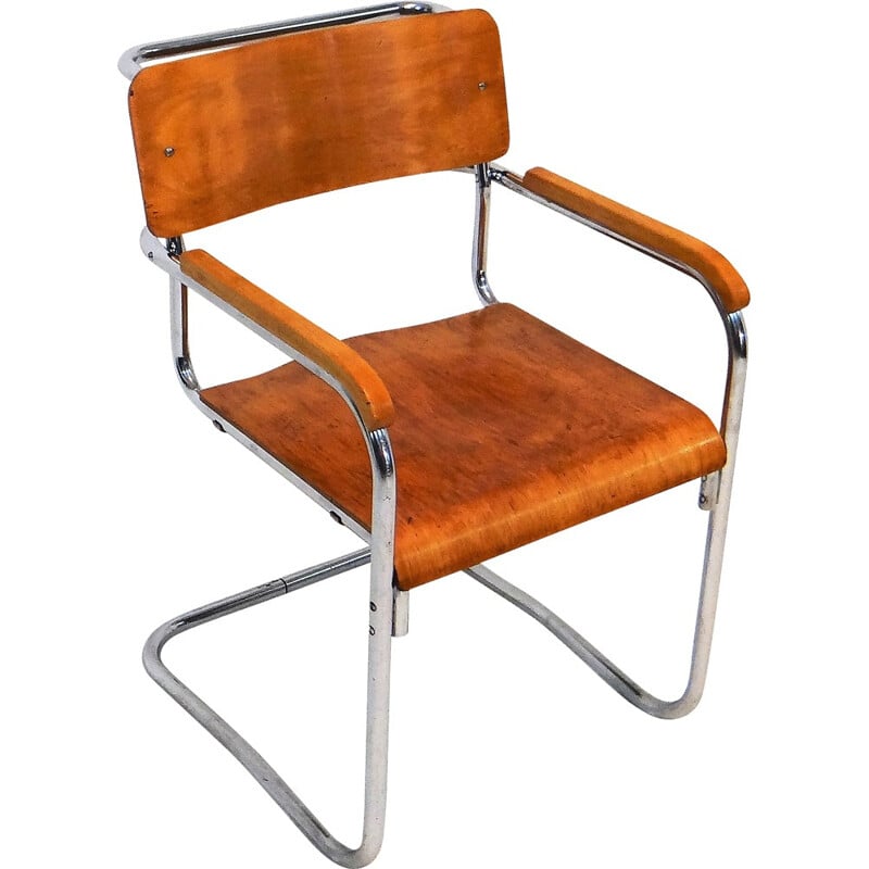 Fauteuil B34 en acier chromé et bois contreplaqué, Marcel BREUER - 1930