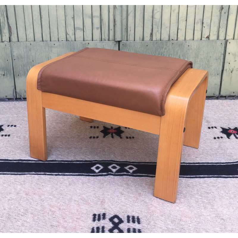 Vintage leather ottoman, Scandinavian 1980s