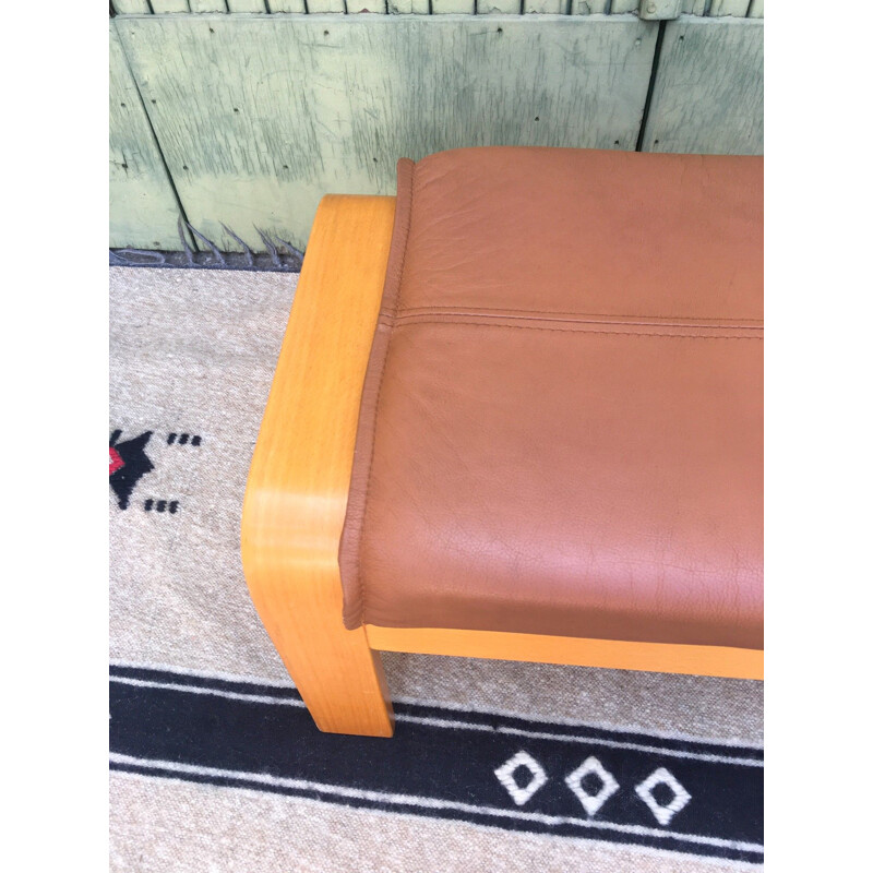 Vintage leather ottoman, Scandinavian 1980s