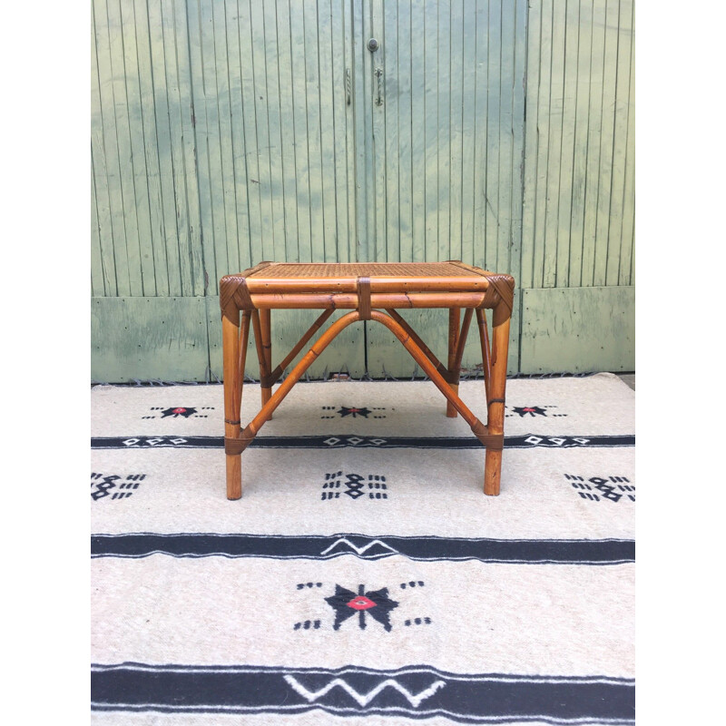 Vintage wood and bamboo coffee table 1970s